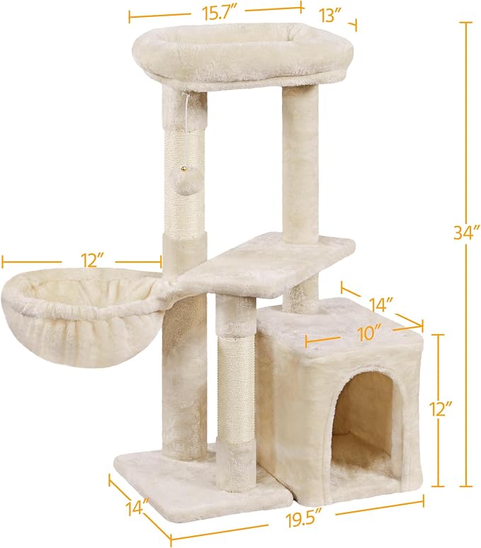 Topeakmart Multilevel Cat Tree Cat Scratching Posts Cat Houses and Condos with Condo & Nest & Platform & Basket for Indoor Cats and Kittens Play & Rest as Activity Center 33in