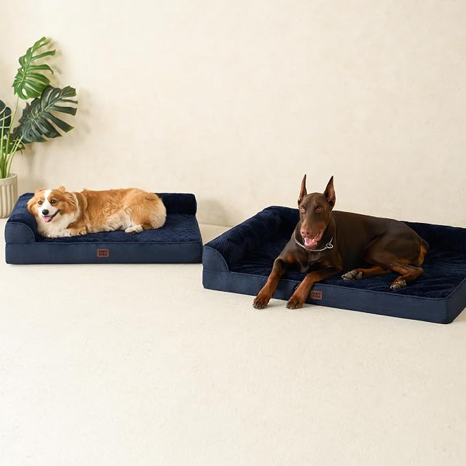 EHEYCIGA Large Dog Bed Memory Foam for Crate, Orthopedic Dog Bed Large Size Dogs with Washable Removable Cover, Waterproof Pet Sofa Couch with Nonskid Bottom, 35x22x6, Navy Blue