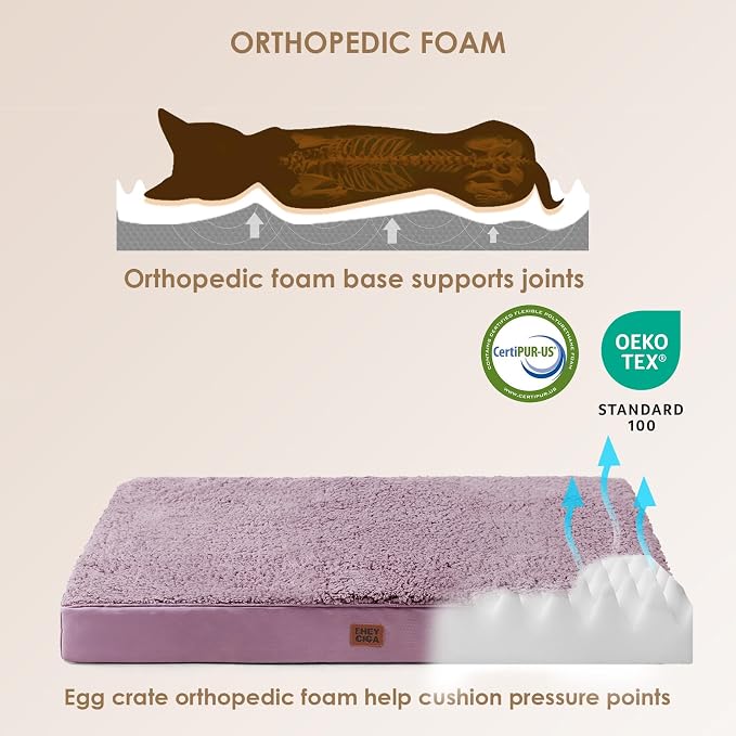EHEYCIGA Orthopedic Dog Bed Extra Large with Removable Washable Cover, 50IN | Egg Crate Foam Support, Durable Oxford fabric, Non-Slip Bottom, Machine Washable, Soft Waterproof Plush Pet Bed Mat For Crate