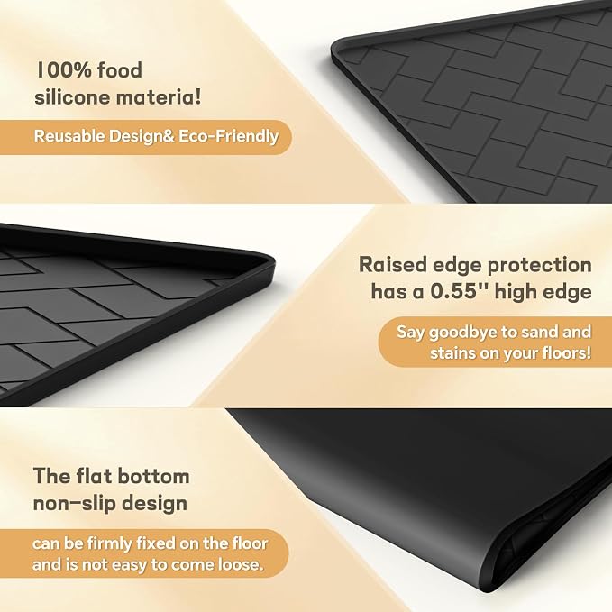 Silicone Cat Litter Mat for litter box Large 34" X 22"-Easy to Clean Cat Litter Trapping Mat, Waterproof, urine-proof and non-slip to keep the floor clean and tidy（Black）