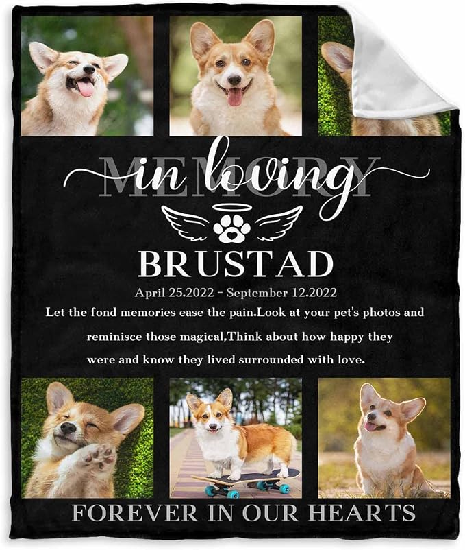 Personalized Pet Memorial Blanket Let the Fond Memories Ease Pain in Loving Memory Blanket Custom Loss of Dog Memorial Fleece Blankets Memory Throw Blanket Gift for Grieving Pet Owner 60X80 Inch