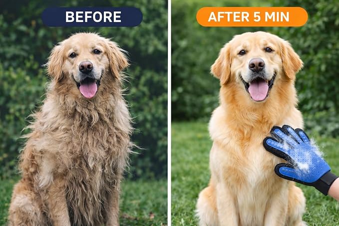 Dog Grooming Gloves – Pet Hair Remover for Dogs & Cats – Deshedding Glove for Shedding Fur, Bath & Massage – Silicone Brush for Short & Long Hair – 1 Pair