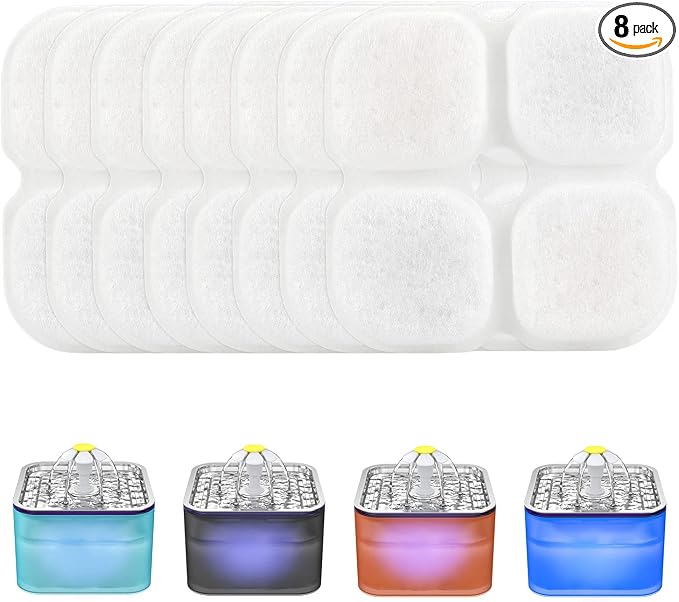 Wonder Creature Cat Water Fountain Filter Replacement, 6/8/6+6/12+12 Pack for Crystal Cat Fountain, 3L/101oz Pet Water Dispenser Filters (8 Pack)