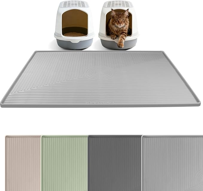 Silicone Cat Litter Mat 50" x 36" Cat Mat for Litter Box, Light Grey | Extra Large Cat Litter Trapping Mat for Floor, Waterproof, Non-Slip Kitty Litter Box Mat with Raised Edge, Easy to Clean