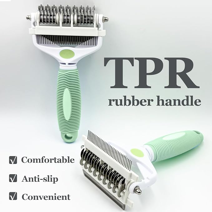 3-IN-1 Pet Grooming Brush, Undercoat Rake, Dematting Comb & Deshedding Tool | Green Shedding Control Tool for Long Haired Dogs and Cats, Tangles & Loose Fur, Reduces Shedding & Prevents Hair Mess Removal