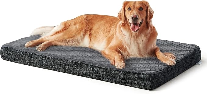 JOEJOY Orthopedic Dog Bed for Extra Large Dogs, Washable Dog Crate Bed Large Sized with Removable Cover, Egg Memory Foam Big Pet Beds, Grey, 47"x29"
