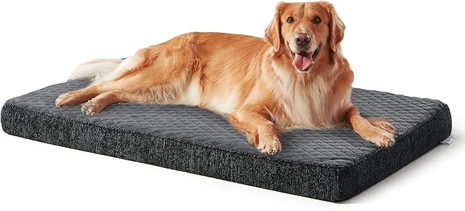 JOEJOY Orthopedic Dog Bed for Large Dogs, Washable Dog Crate Bed Large Sized with Removable Cover, Egg Memory Foam Big Pet Beds, Grey, 35"x22"