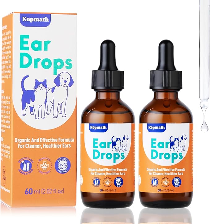 Dog Ear Drops, Dog Ear Cleaner Drops, Ear Infection Treatment for Dogs and Cats, Natural Herbal Ear Cleaning Solution for Dirty,Itchy,Smelly,Inflammed Pet Ears, 2 oz*2 with Dropper