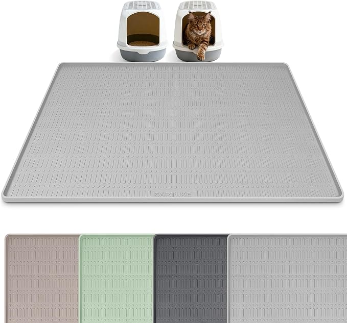 Silicone Cat Litter Mat 47" x 35" Cat Mat for Litter Box, Light Grey | Extra Large Cat Litter Trapping Mat for Floor, Waterproof, Non-Slip Kitty Litter Box Mat with Raised Edge, Easy to Clean