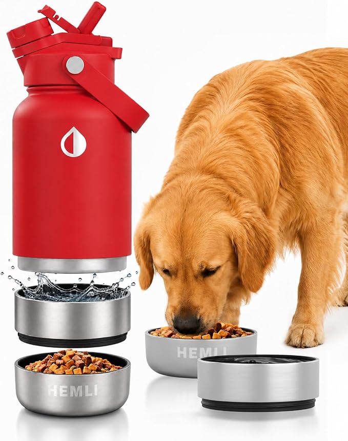 32 oz. Dog Water Bottle, Insulated Dog Travel Water Bottle, Stainless Steel Pet Water Bottle Dispenser Portable Food and Water Bowl for Dogs for Walking Dog Canteen Travel Kit