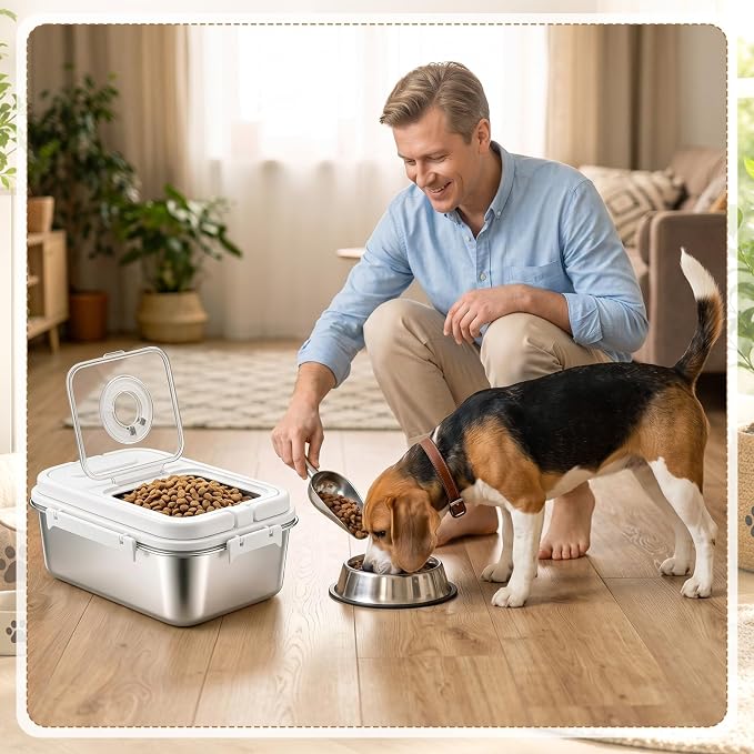 7-13 lb Stainless Steel Dog Food Storage Container | with Silicone Airtight Lid & Scoop, Easy Cleaning, Metal Pet Dog Cat Food Storage Container to Keep Fresh