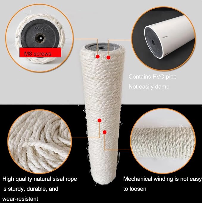 2 PCS M8 Cat Scratching Post Replacement,15.7Inch Sisal Pole Cat Tree Replacement Post with Screws,DIY Scratcher Scratching Post Replacement, Pad, Crafts Gardening Hammock Home Decorating