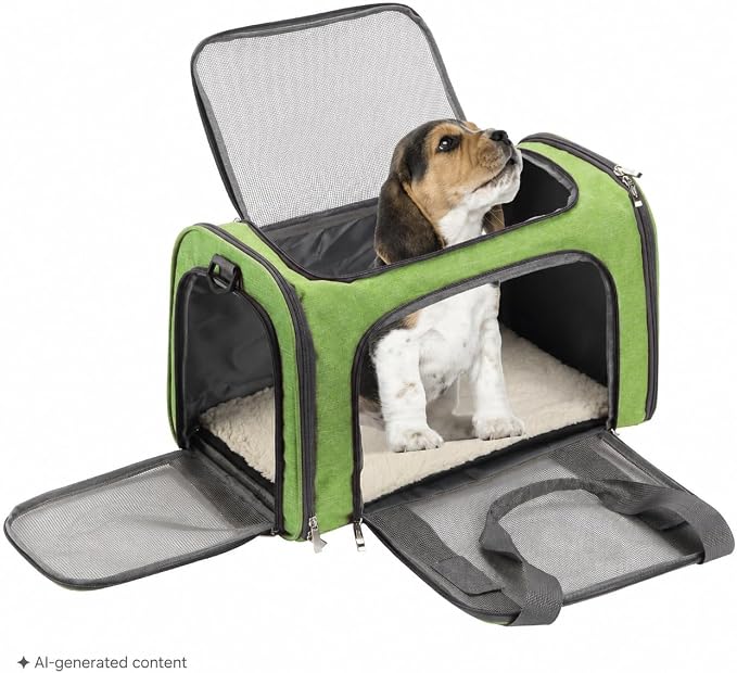 Mr. Pen- Pet Carrier, 17.5" x 11.2" x 11.5", Medium Size, Green | Portable Travel Carrier for Small Pets, Cats & Small Dogs, Breathable Mesh, Safety Inner Leash