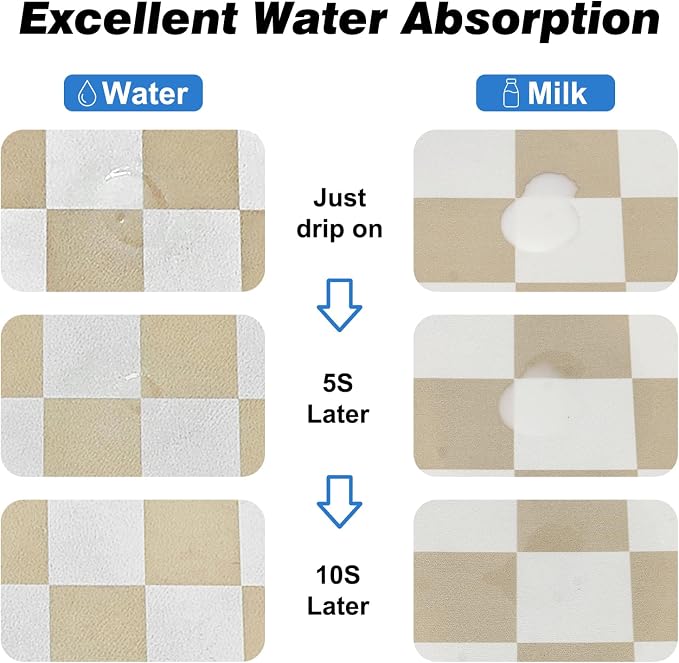CooRug Checkered Dog Food Mat, Pet Feeding Mat 32" L x 17" W, Beige | Absorbent, Leak-Proof, Anti-slip, Quick Dry, Eco-friendly Materials, Easy to clean and store, For Messy Drinkers