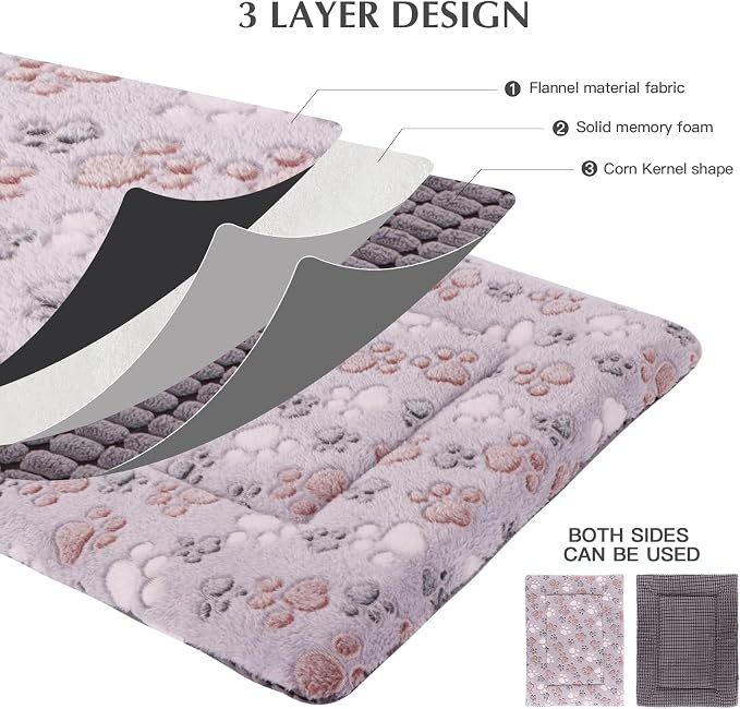 BBVAGSS Reversible Dog Crate Pad, Memory Foam Pet Bed Mat, Soft Warm Machine Washable Sleeping Kennel Mattress for Small Medium Dogs XH079 (36''x23''x1.6'',Grey Paw)