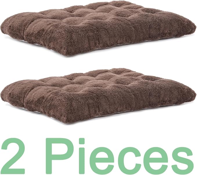 POMIU 2-Pack Dog Bed, Washable Deluxe Plush Crate Beds with Anti-Slip | Machine Washable Kennel Pad Sleeping Mat for Large, Medium and Small Dogs