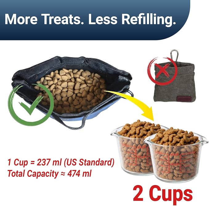 Dog Treat Pouch for Training, Magnetic Closure, Hands-Free (Navy) | Dog Treat Bag, Holds Up to 2 Cups, Adjustable Waist Belt for Puppy Training & Walking
