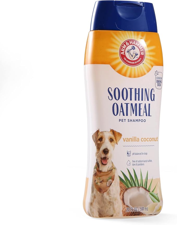 Arm & Hammer Soothing Oatmeal Dog Shampoo, Vanilla Coconut, 20 Fl Oz, 6-Pk | Baking soda formula, moisturizing oatmeal, vanilla coconut scent, pH balanced for dry skin