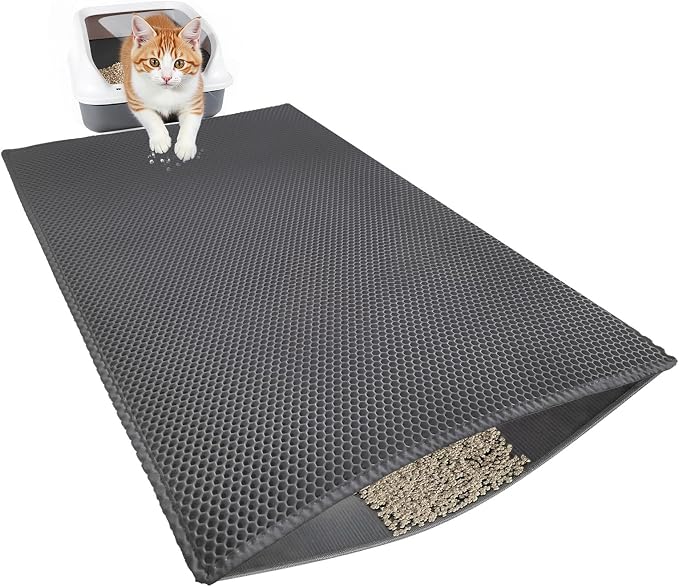 Grey Litter Mat, 47.2x27.6 Inches Double Layer Honeycomb Litter Box Mat, Waterproof Urine Proof Larger Cat Box Mat