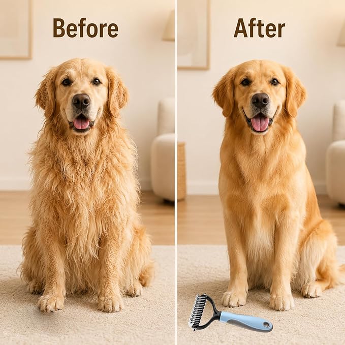 2Pcs Pet Grooming Brush, Pet Knotter Dog Grooming, Deshedding Dog Brush Removes Tangles Knots and Loose Fur, Pets Knotting Comb, Pe t Pro Double Sided Shedding Brush (Blue+Pink)