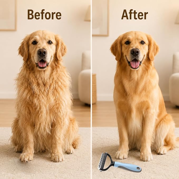 2Pcs Pet Knotter for Dogs/Cats, Double Sided Pet Grooming Brush,Undercoat Rake Pets Brush for Long Hair Professional Deshedding Tool, Pets Hair Remover Shedding(Blue+Pink, Large)