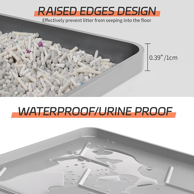 Bulkniu Silicone Cat Litter Mat, 24"x16", Raised Edge Waterproof, Grey | Litter Trapping & Recycling, Easy to Clean, Non-Slip, Durable Safe & Odorless, Paw Friendly