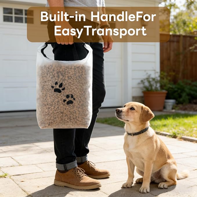 Dog Food Storage Bag with Roll-Top Closure, for Traveling, Camping,Boarding,14 Cups + 195 Poop Bags.