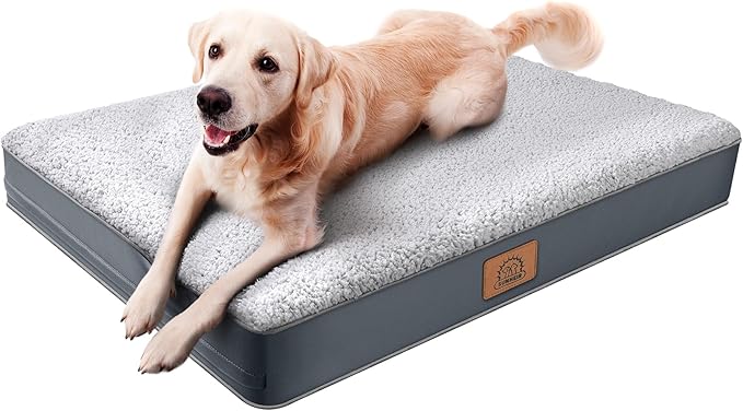 Sunheir Washable Orthopedic Medium Dog Bed, Large Waterproof Dog Crate Bed | Removable Cover, Egg Crate Foam Support, Easy-Clean, Anti-Slip Bottom, Machine Washable Soft Pet Bed Mat for Crate, 30" Grey