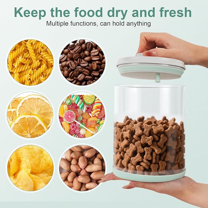 Dog-Cat Food Storage Container, 2 L Airtight Glass Treat Jar | 2 L/2.2 qt borosilicate glass jar with one-push airtight lid; BPA-free, removable lid for cleaning; for kibble and treats.
