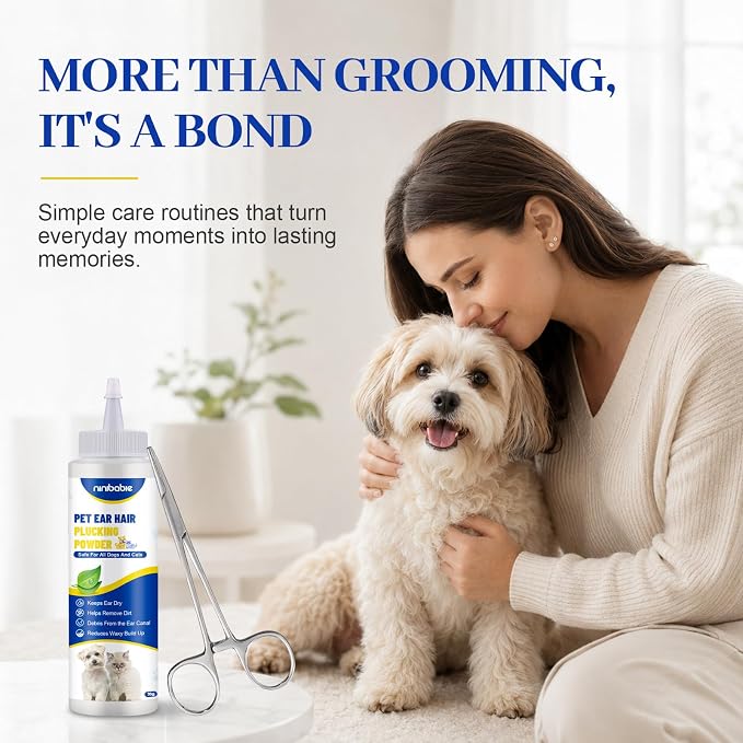 Upgraded Dog Ear Powder with 5.5 Inch Hair Removal Tool | Pet Ear Grooming Cleaner | Ear Wax Remover | Supports Fresh-Feeling Ears | Absorbs Moisture