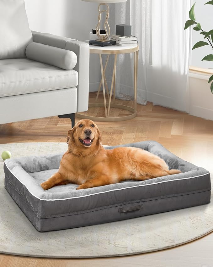 Upvilla Orthopedic Dog Bed XL, Four-Sided Cushioned Egg-Shaped Foam Dog Sofa, Waterproof Removable Cover, Pet Sofa Bed with Non-Slip Base, Extra Large Dog Bed,Gray