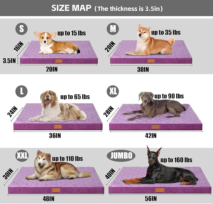 Patas Lague Orthopedic Large Dog Bed Washable Pet Crate Mat 42''X28'' Purple