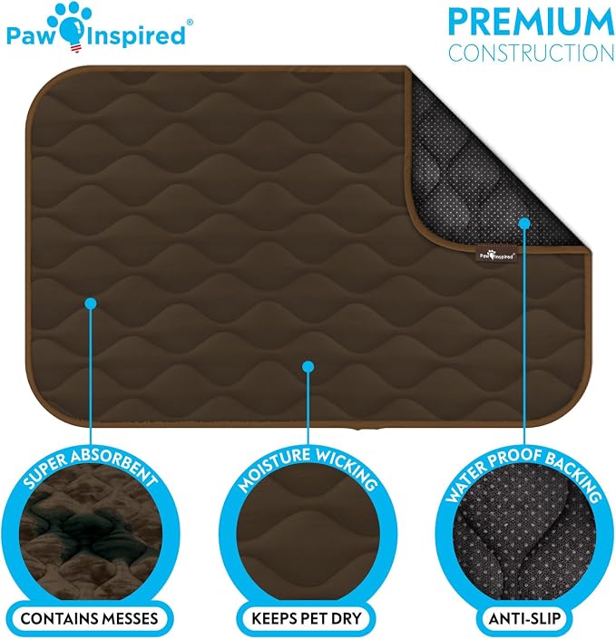 Paw Inspired Washable Padded Crate Mats for Dogs, Dark Brown, 41x28 Inch | Fits 42-inch Kennels, Leakproof, Waterproof Bottom, Plush Dog Pad, Pet Bed