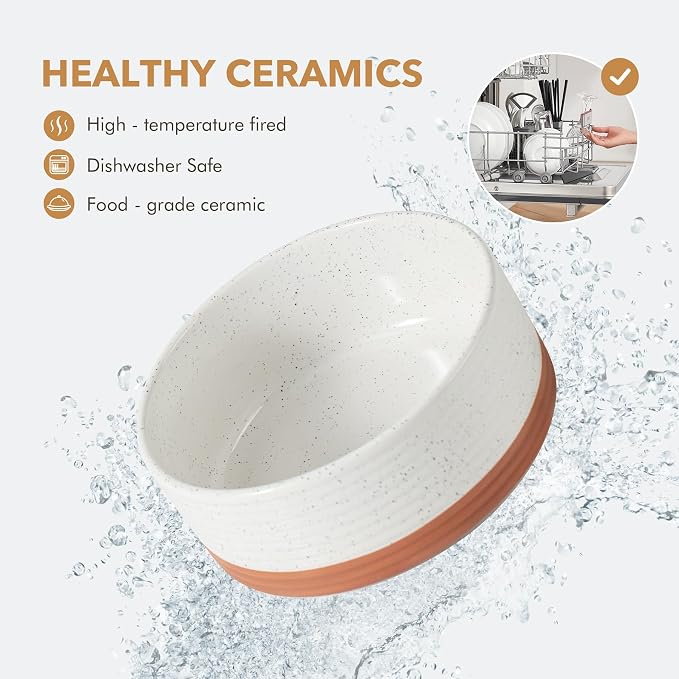 Havniva 7.3" Elevated Dog Bowls Ceramic Raised Dog Bowl with Non-Slip Stand (Acacia Wood) Weighted Dog Food & Water Bowl for Medium Breed Dogs - 5 Cups 41 oz