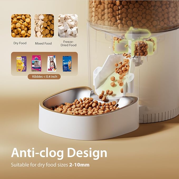 IMIPAW Automatic Cat Feeder, 3L Timed Pet Dry Food Dispenser with Clog-Free Design, Auto Feeder for Cats, 1-6 Meals Per Day, Desiccant Bags, with Stainless Steel