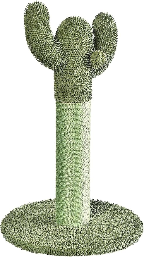 Amazon Basics Cat Scratching Post, Indoor Cactus with Natural Sisal for Kittens with Dangling Ball Toy, Medium, 25.6"H, Green
