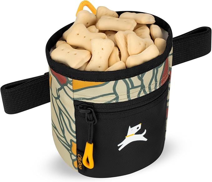 Goodie Treat Bag, Dog Treat Training Pouch | Magnetic Closure | 3 Ways to Wear | Hands-Free Waist Belt | Water-Resistant Recycled Vegan Fabric (Fiori)