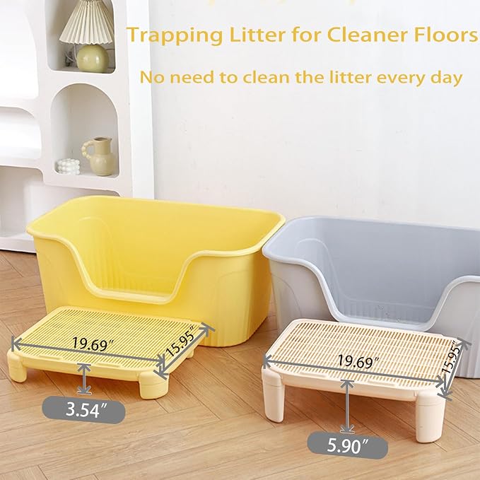 Cat Litter Mat Litter Trapping Mat,19.69"X15.95"X3.54" Litter Box Mat,Waterproof Cat Mats for Litter Large,Easy Clean,Non-Slip Litter Mat for Cat,Urine-Proof Kitty Litter Catcher Mat,Washable (Cream)