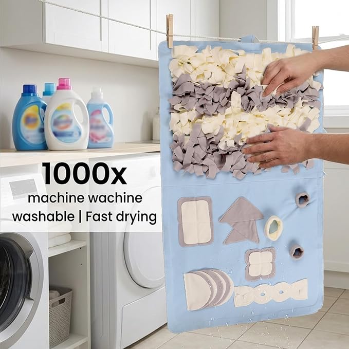 Snuffle Mat for Dogs: Slow Food Interactive Experience - 7 Enrichment Foraging Games for Large Dog Owners Needing to Burn Pet Energy - Washable 1000 Times - 22x38 inch - Blue