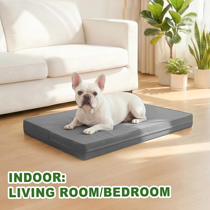 Vonabem Outdoor Waterproof Dog Bed Washable, Medium Crate Pad 30 inch, Wipeable Leather Puppy Bed with Removable Cover Reversible, Foam Durable Anti-Slip Pet Kennel Pads 29"x18" Grey