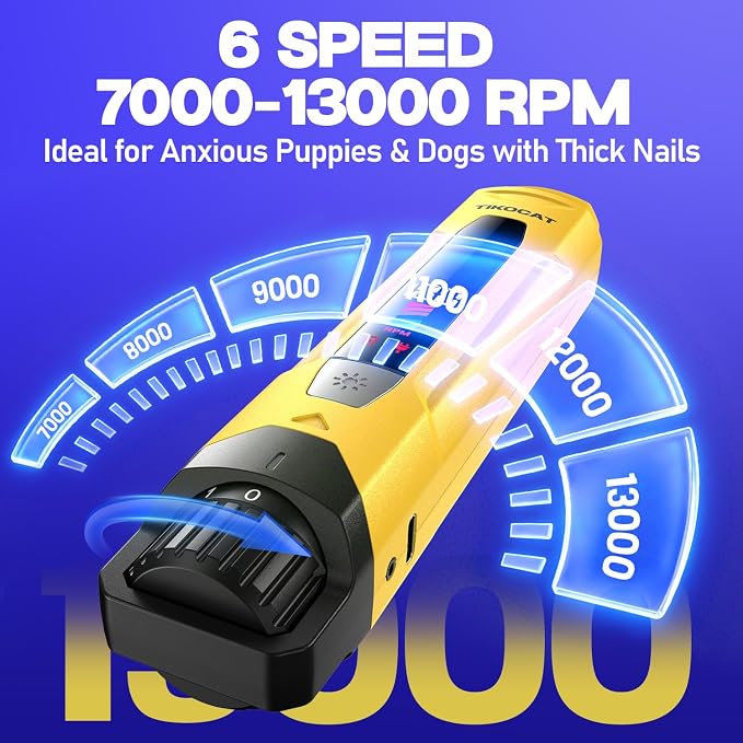 Whisper-Quiet Dog Nail Grinder, 50% More Powerful 6-Speed Pet Nail Trimmer with LED Display & 4 LED Lights, 3 Grinding Bits, No Over-Cutting, Stress-Free Grooming for Dogs, Cats & All Sensitive Pets