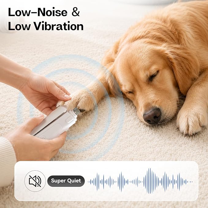 2 in 1 Dog and Cat Nail Grinder and Clipper 3 Speed LED | Rechargeable Cordless Design, Quiet Low Vibration Operation, Small Medium Large Pets, Convenient at Home Grooming