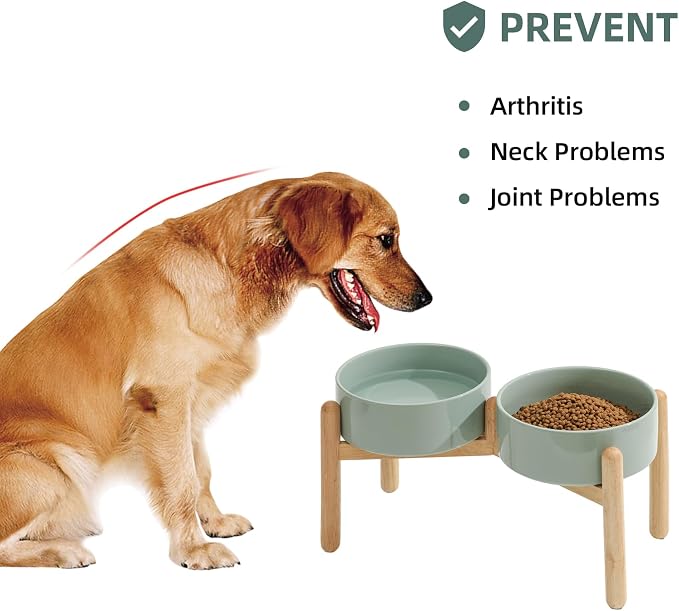 Havniva 8.3inch Ceramic Raised Dog Bowl with Stand, Double Dog Bowls Elevated for Large Breed Dog Food and Water Bowl Set Non-Slip Dog Dish Large Capacity Feeding Pet Water Bowl