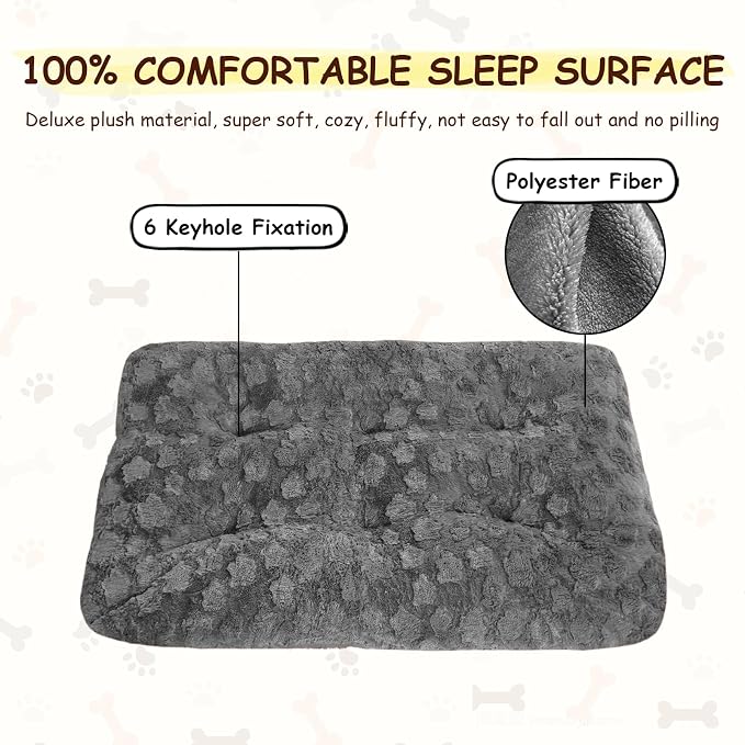 Washable Dog Bed for Small to Large Dogs, Calming Anti Anxiety Medium Dog Bed, Deluxe Plush Faux Fur Crate Beds, Comfy Fluffy Kennel Pad Pet Mat with Non-Slip Bottom, 36"x27", Dark Grey
