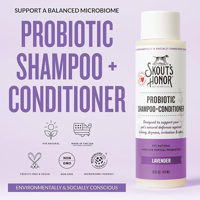 SKOUT'S HONOR Probiotic Dog Shampoo and Conditioner, 16 oz, 2-Pack | Natural 2-in-1 for Itchy Skin, Microbiome-Friendly with Avocado Oil & Omega-3s, Paraben & Sulfate-Free