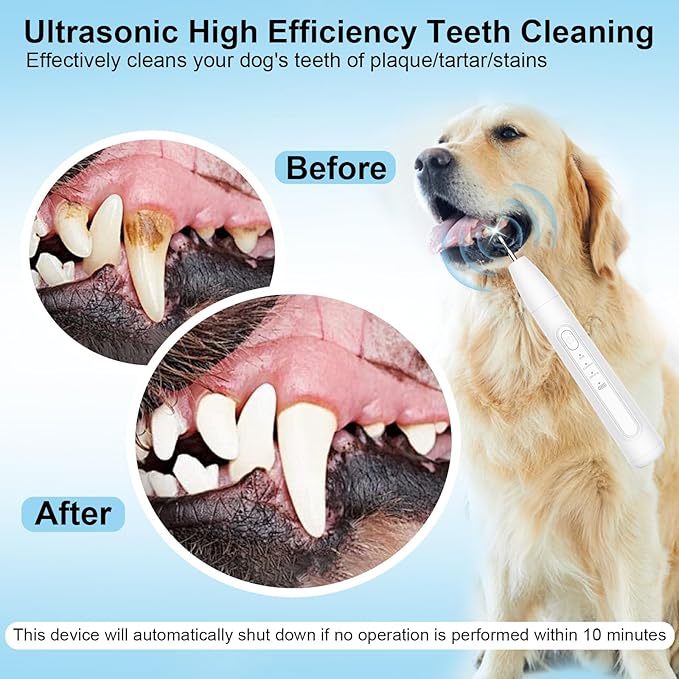 Ultrasonic Dog Plaque Remover Tool, 3 Modes Plaque and Tartar Remover for Dogs, Low Noise Sonic Dog Tartar Remover Dogs Plaque Remover with Toothbrush 2 Cleaning Head for Pet Dental Care, White