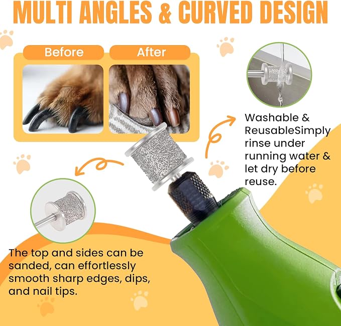 CAELUM 2 Pack Diamond Dog Nail Grinder Bits, Dual Grit 60/120 & 80/120 for Large and Small Dogs, 1/8" Shank Compatible with Dremel Rotary Tools, Low Noise Pet Nail Trimmer Attachment