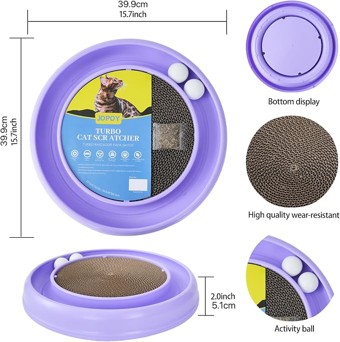 Cat Scratcher Toy Ball Track, Purple | Round Interactive Scratching Board, Exercise Set, For Indoor Cats, Mental & Physical Stimulation, For Bored Adult and Kitten