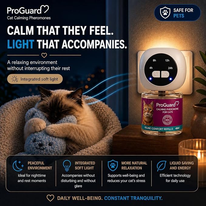 ProGuard® Cat Calming Diffuser Kit with Timer – Advanced Support to Reduce Stress, Spraying, Scratching, Fighting and Hiding – Cat Pheromone Diffuser 9-in-1 with 3 Diffusers with Timer + 6 Refills