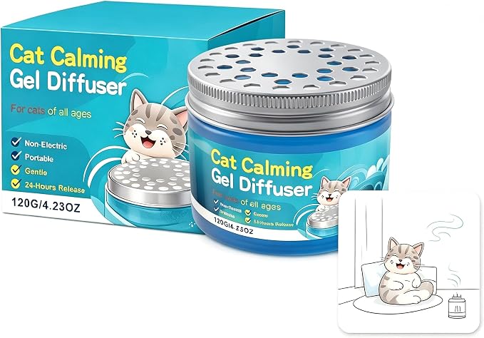 Cat Calming Diffuser Gel – Anti-Anxiety Pheromone Stress Relief for Cats & Kittens, Unplugged Cordless Cat Calming, Helps Reduce Stress-Related Behaviors, Drug-Free, Lasting 2 Months, 4.2oz / 120g